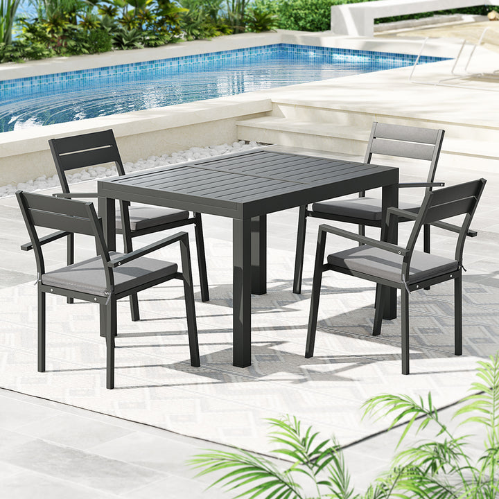 Outdoor Dining Set – Extendable Aluminum Table with 4 Chairs, Black