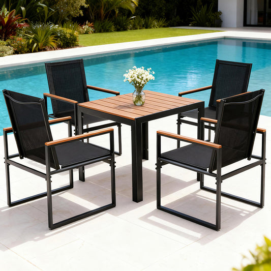 Outdoor Dining Set – Weather-Resistant Steel Frame with WPC Tabletop, Black