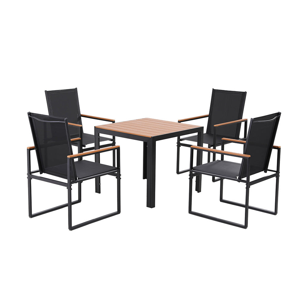 Outdoor Dining Set – Weather-Resistant Steel Frame with WPC Tabletop, Black