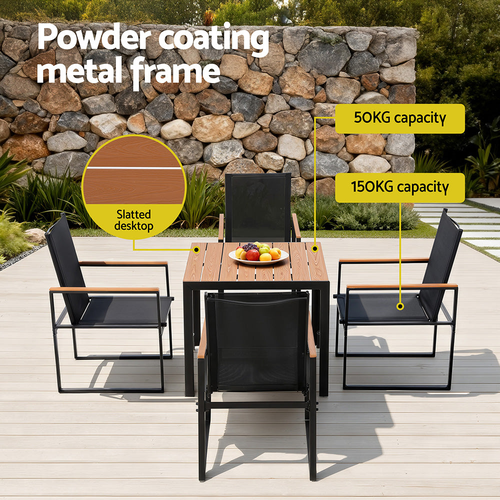 Outdoor Dining Set – Weather-Resistant Steel Frame with WPC Tabletop, Black