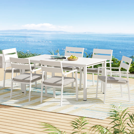 TWSC Outdoor Dining Set 7 Piece Aluminum Table Chairs Setting White