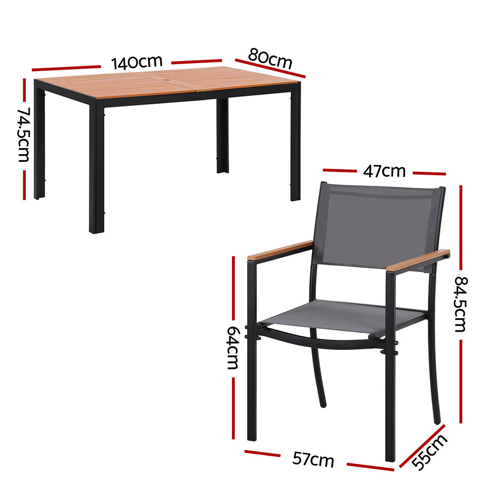 Outdoor Dining Set – 7-Piece Steel Frame with WPC Tabletop, Black and Grey