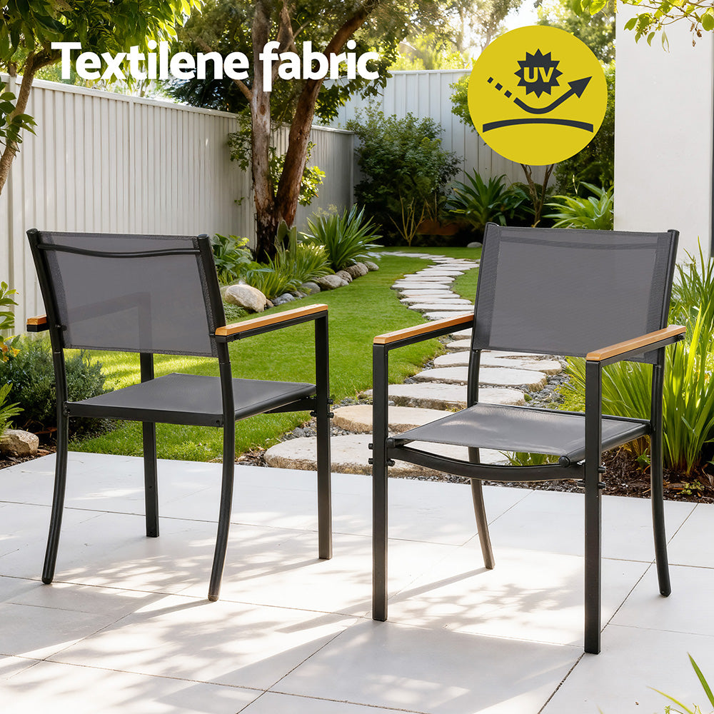 Outdoor Dining Set – 7-Piece Steel Frame with WPC Tabletop, Black and Grey