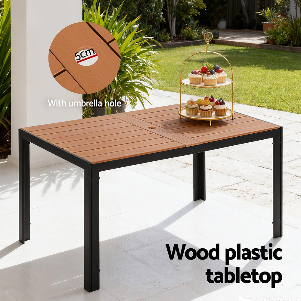 Outdoor Dining Set – 7-Piece Steel Frame with WPC Tabletop, Black and Grey