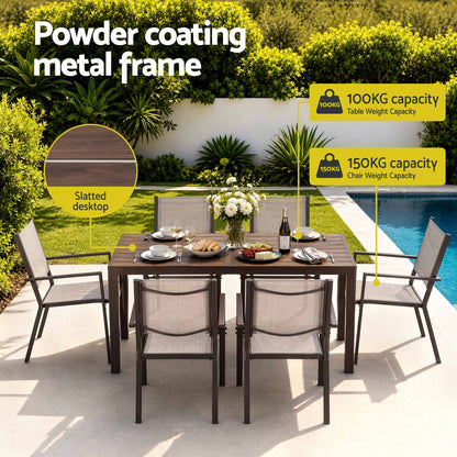 TWSC 7PCS Outdoor Dining Set Patio Furniture Table and Chairs Garden Coffee