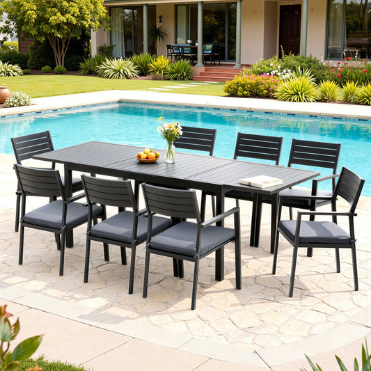 TWSC Outdoor Dining Set 9PCS Aluminum Extendable Table Chairs Patio Furniture