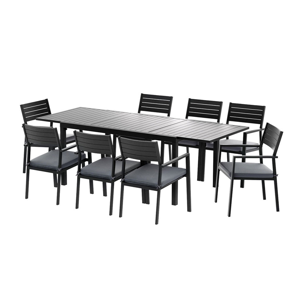 TWSC Outdoor Dining Set 9PCS Aluminum Extendable Table Chairs Patio Furniture
