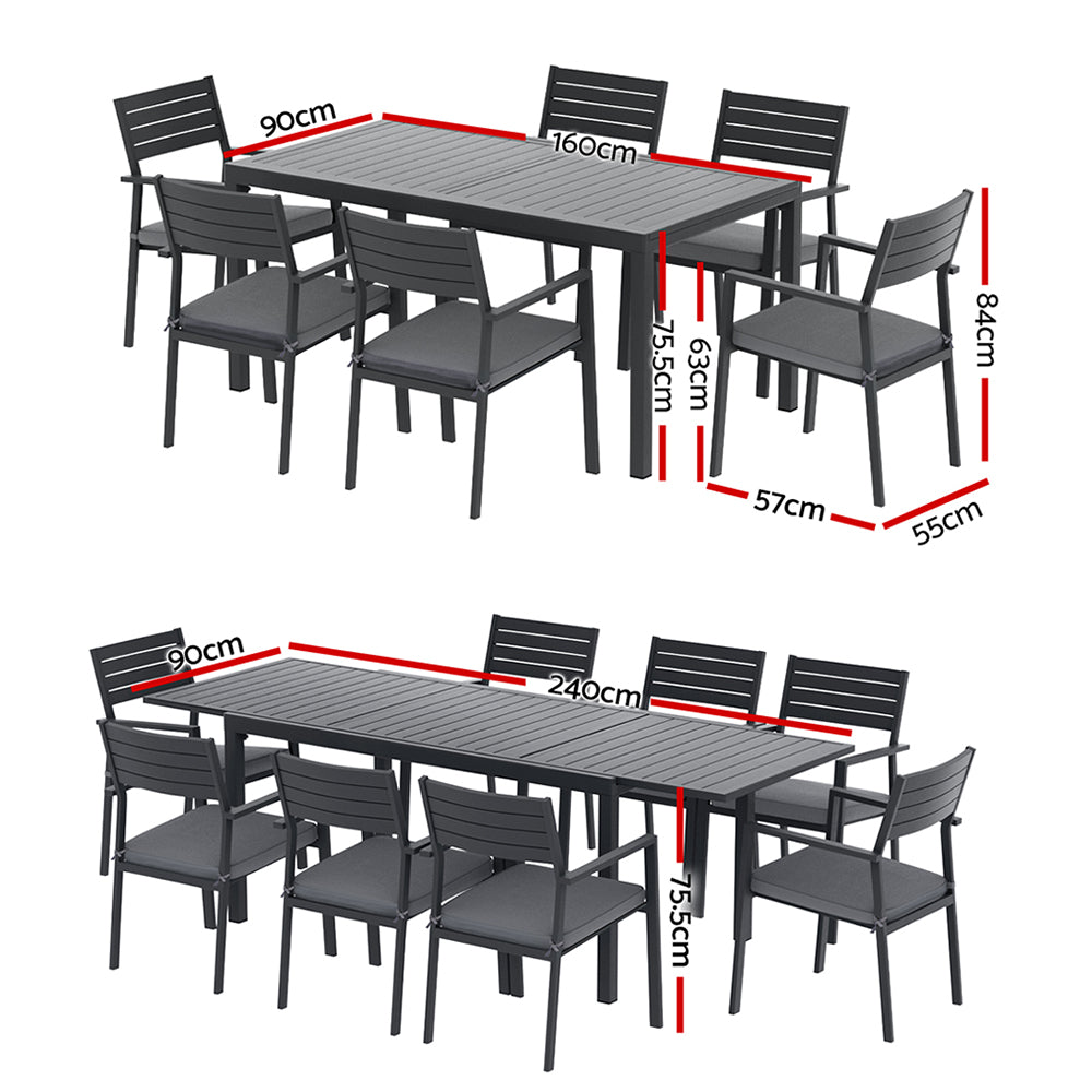 TWSC Outdoor Dining Set 9PCS Aluminum Extendable Table Chairs Patio Furniture