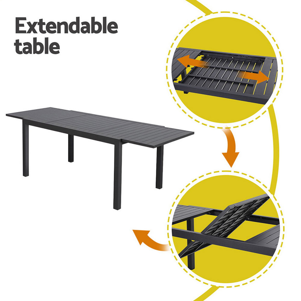 TWSC Outdoor Dining Set 9PCS Aluminum Extendable Table Chairs Patio Furniture