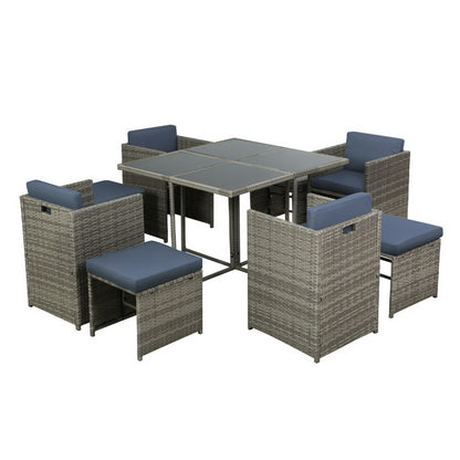 Gardeon 9-piece outdoor dining set with grey wicker table and chairs for garden or patio outdoor furniture.