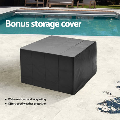 Gardeon 9-piece outdoor dining set with grey wicker table and chairs, perfect for patio or garden outdoor furniture.
