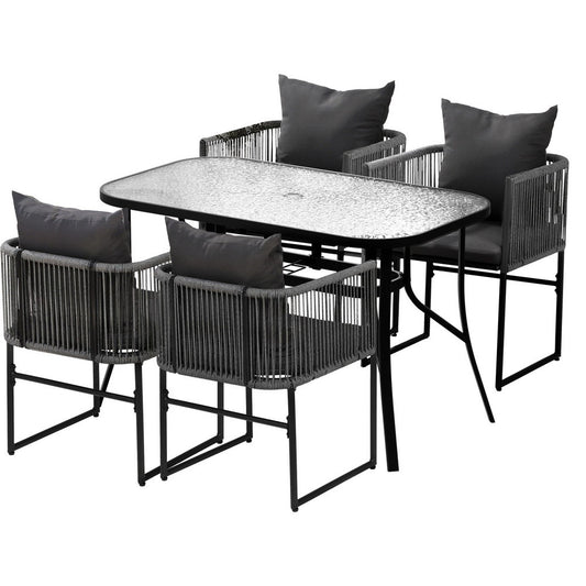TWSC 5PCS Outdoor Dining Set Table and Chairs Rope Patio Furniture Garden Black