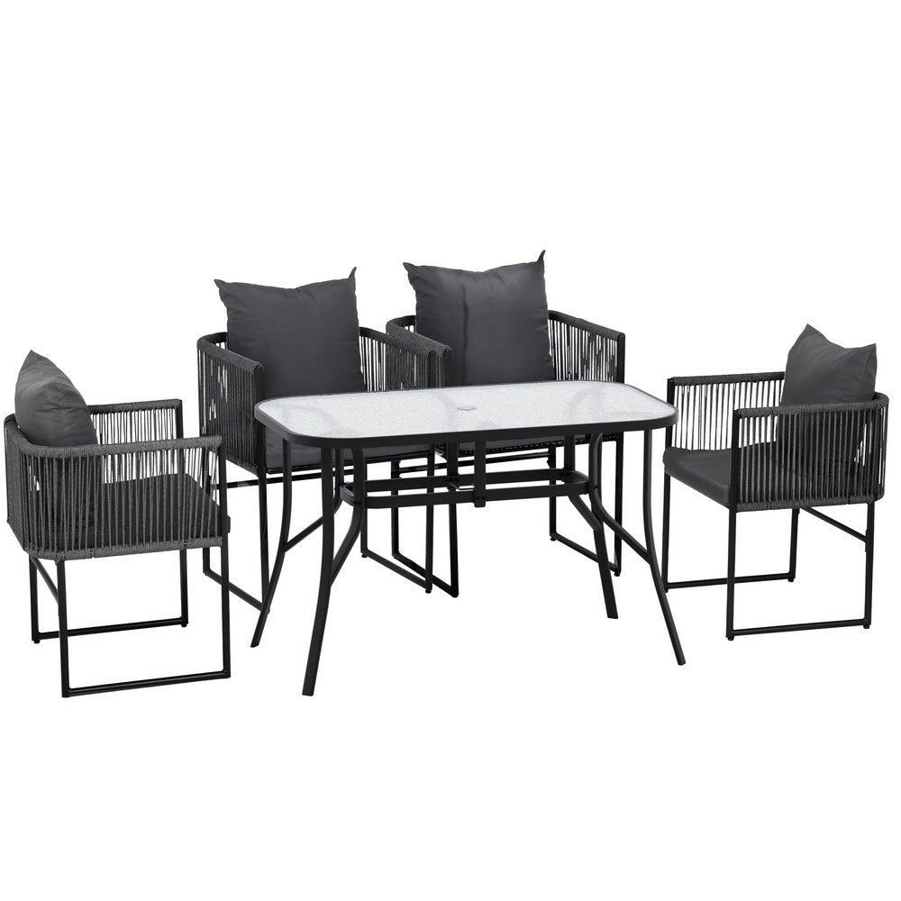 TWSC 5PCS Outdoor Dining Set Table and Chairs Rope Patio Furniture Garden Black