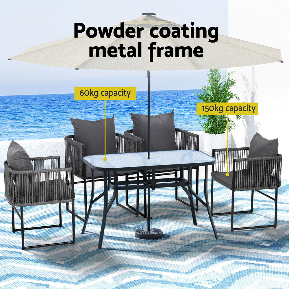 TWSC 5PCS Outdoor Dining Set Table and Chairs Rope Patio Furniture Garden Black