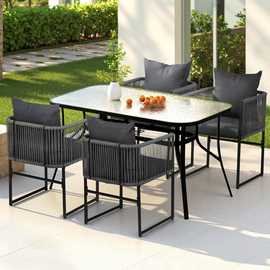 TWSC 5PC Outdoor Dining Set Table and Chairs Patio Furniture Garden Bistro Set Black