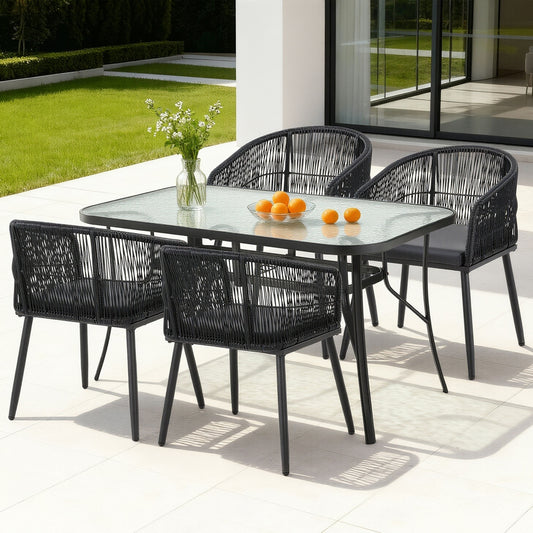 TWSC 5PC Outdoor Dining Set Table and Chairs Garden Patio Furniture Bistro Set Black