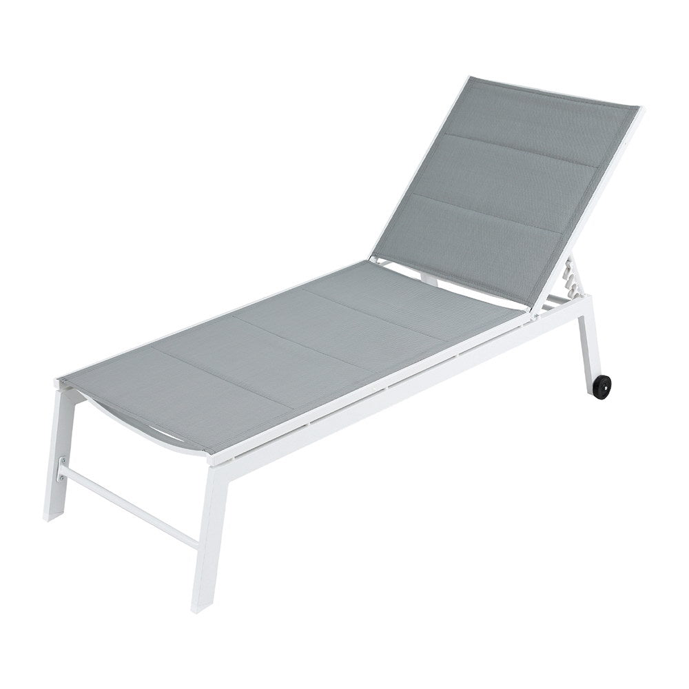 TWSC Sun Lounger Chaise Lounge Wheels Patio Furniture Outdoor Setting White