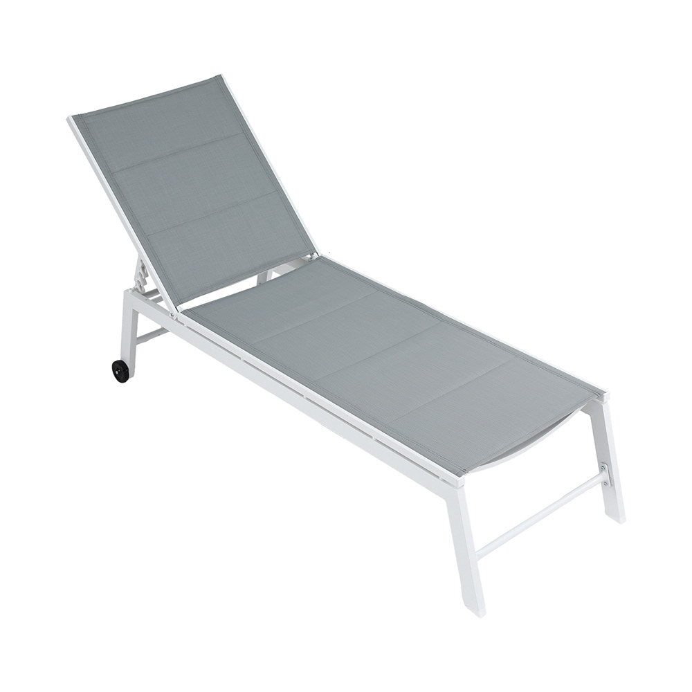 TWSC Sun Lounger Chaise Lounge Wheels Patio Furniture Outdoor Setting White