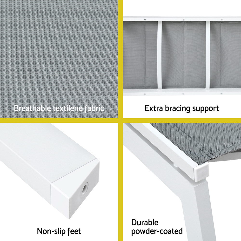 TWSC Sun Lounger Chaise Lounge Wheels Patio Furniture Outdoor Setting White