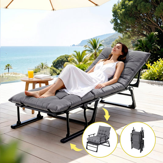 TWSC 3-in-1 Sun Lounger Folding Camping Chair Adjustable Recliner Patio Furniture for Office Nap, Poolside