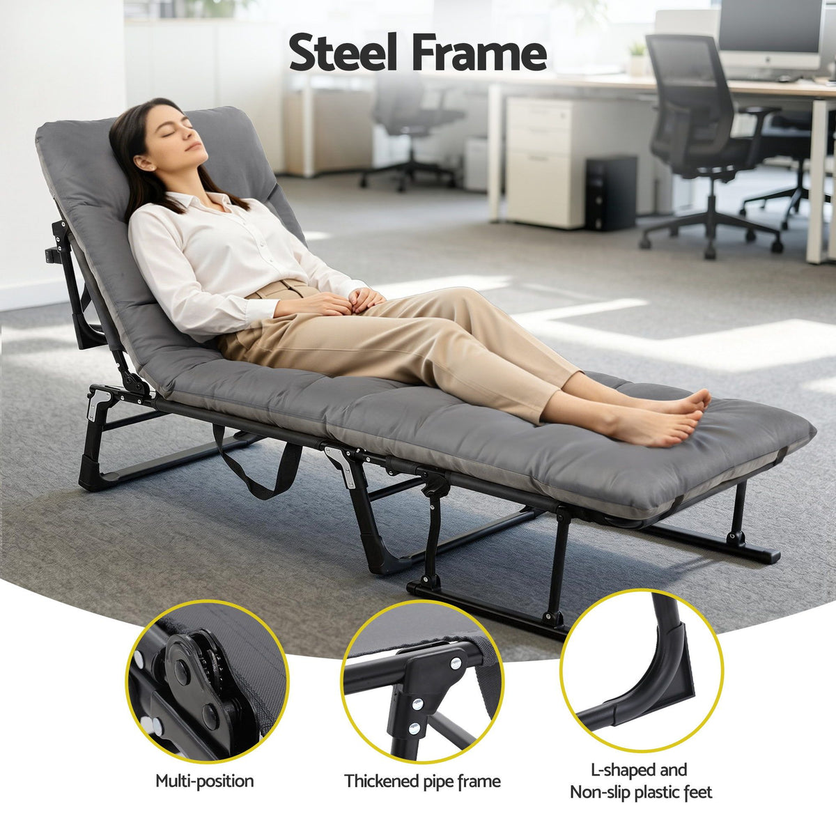TWSC 3-in-1 Sun Lounger Folding Camping Chair Adjustable Recliner Patio Furniture for Office Nap, Poolside