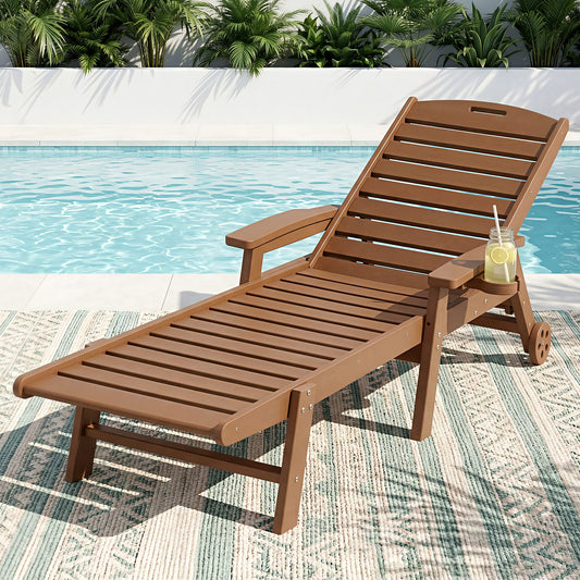 Sun Lounge Chair – Adjustable Recline, Brown HDPE with Wheels