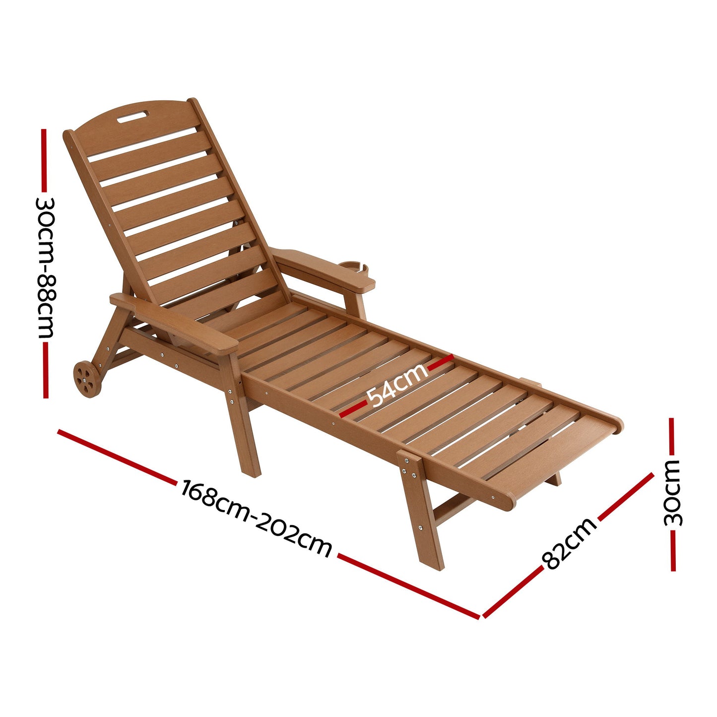 Sun Lounge Chair – Adjustable Recline, Brown HDPE with Wheels
