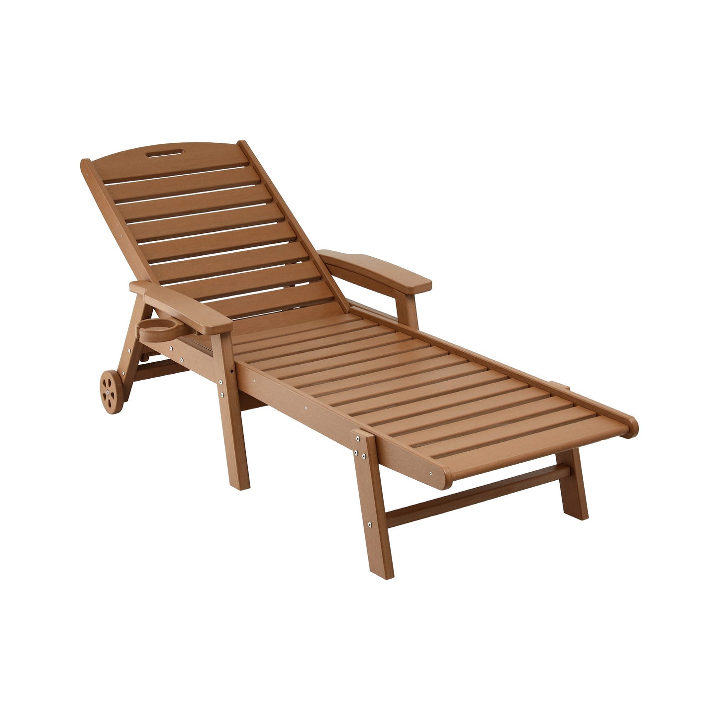 Sun Lounge Chair – Adjustable Recline, Brown HDPE with Wheels
