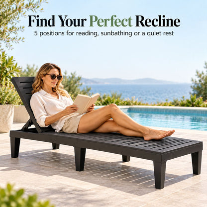 Gardeon 2x Sun Lounge Adjustable Recliner Patio Outdoor Furniture Lightweight Black