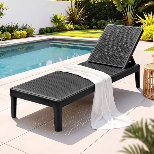 TWSC Sun Lounge Adjustable Lounger Patio Outdoor Furniture Lightweight Black