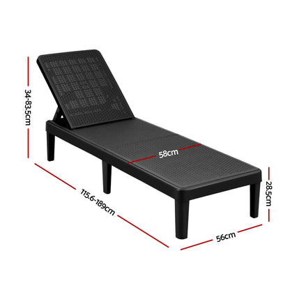 TWSC Sun Lounge Adjustable Lounger Patio Outdoor Furniture Lightweight Black