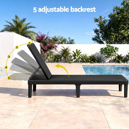 TWSC Sun Lounge Adjustable Lounger Patio Outdoor Furniture Lightweight Black