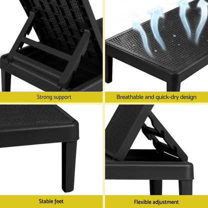 TWSC Sun Lounge Adjustable Lounger Patio Outdoor Furniture Lightweight Black