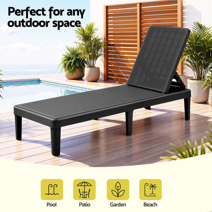 TWSC Sun Lounge Adjustable Lounger Patio Outdoor Furniture Lightweight Black