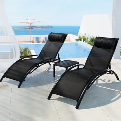 Sun Lounge Set – Weather-Resistant Steel Frame with Table and Chairs, Black