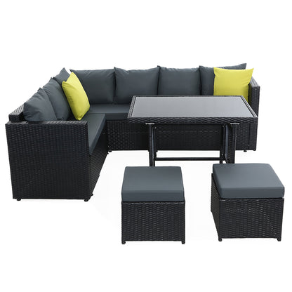 TWSC Outdoor Dining Set Aluminum Table Chairs Wicker Setting Black