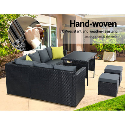 TWSC Outdoor Dining Set Aluminum Table Chairs Wicker Setting Black