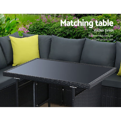 TWSC Outdoor Dining Set Aluminum Table Chairs Wicker Setting Black