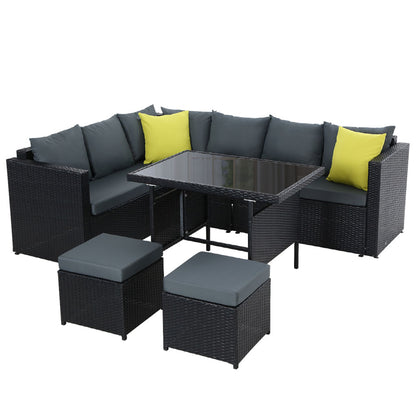 TWSC Outdoor Dining Set Aluminum Table Chairs Wicker Setting Black