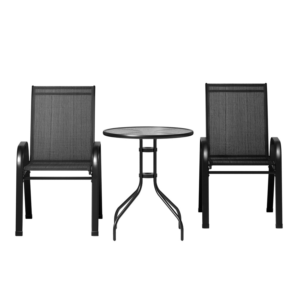 TWSC 3PC Outdoor Bistro Set Table and Chairs Stackable Patio Furniture Black