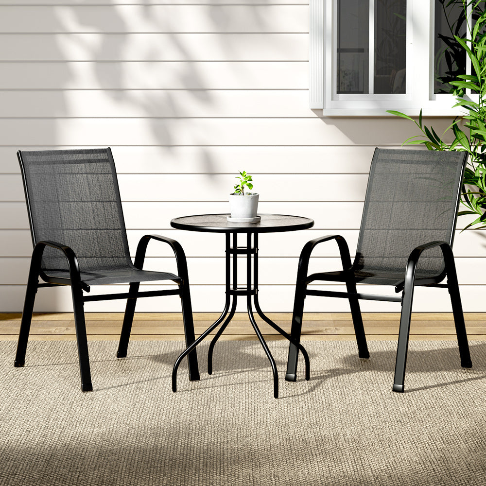TWSC 3PC Outdoor Bistro Set Table and Chairs Stackable Patio Furniture Black