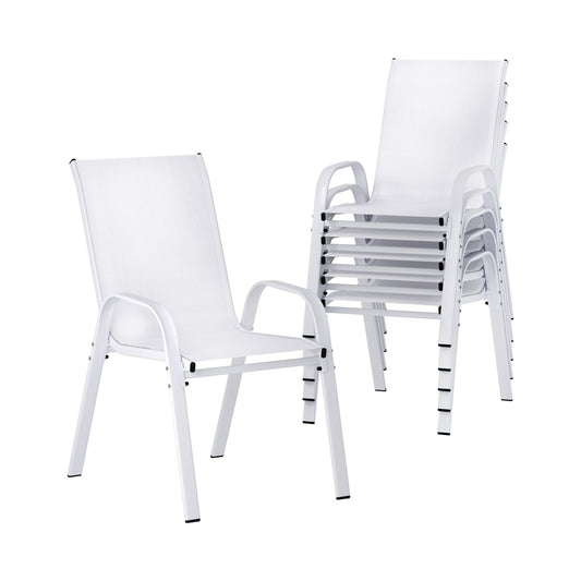 Outdoor Stackable Dining Chairs – White Textilene, Set of 6