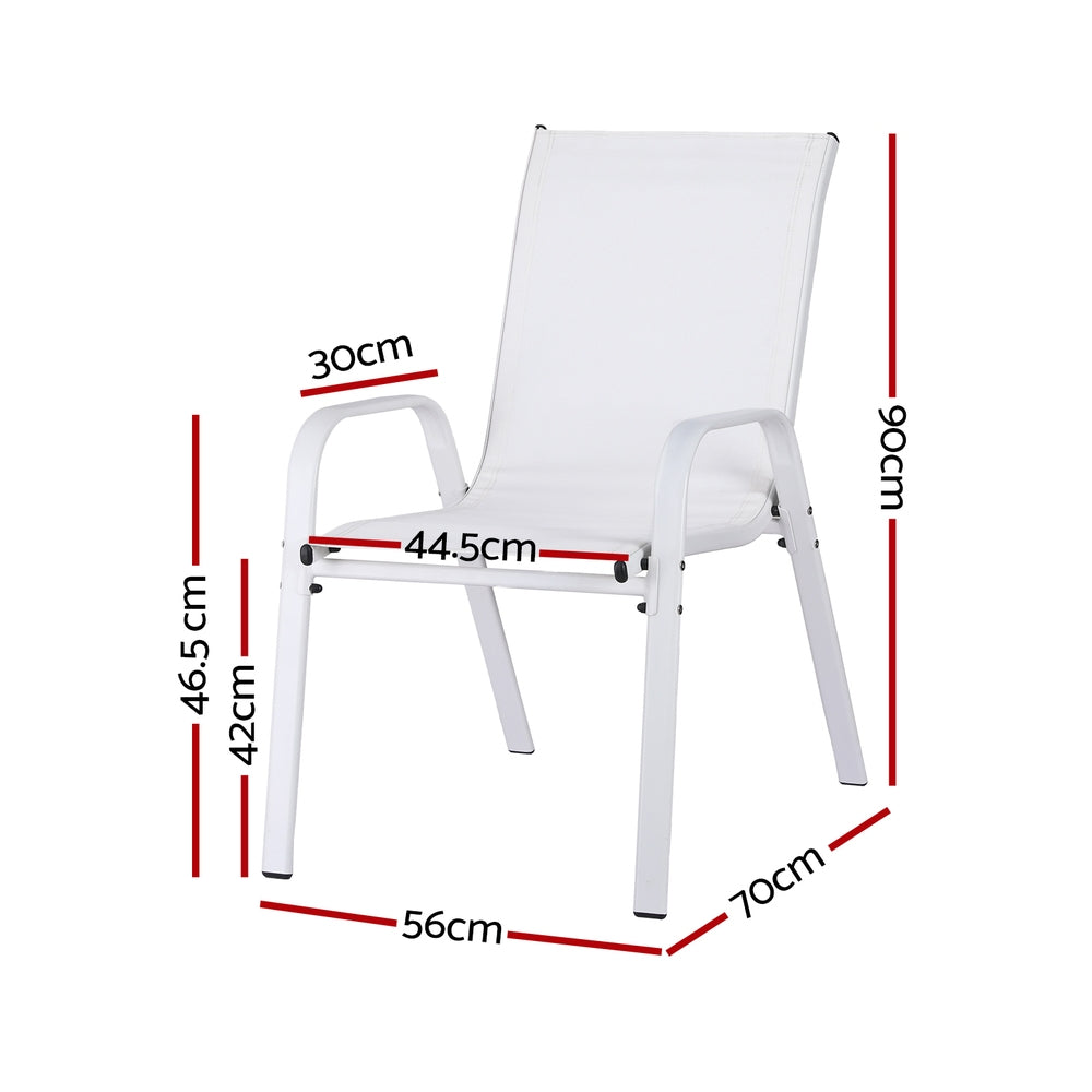Outdoor Stackable Dining Chairs – White Textilene, Set of 6