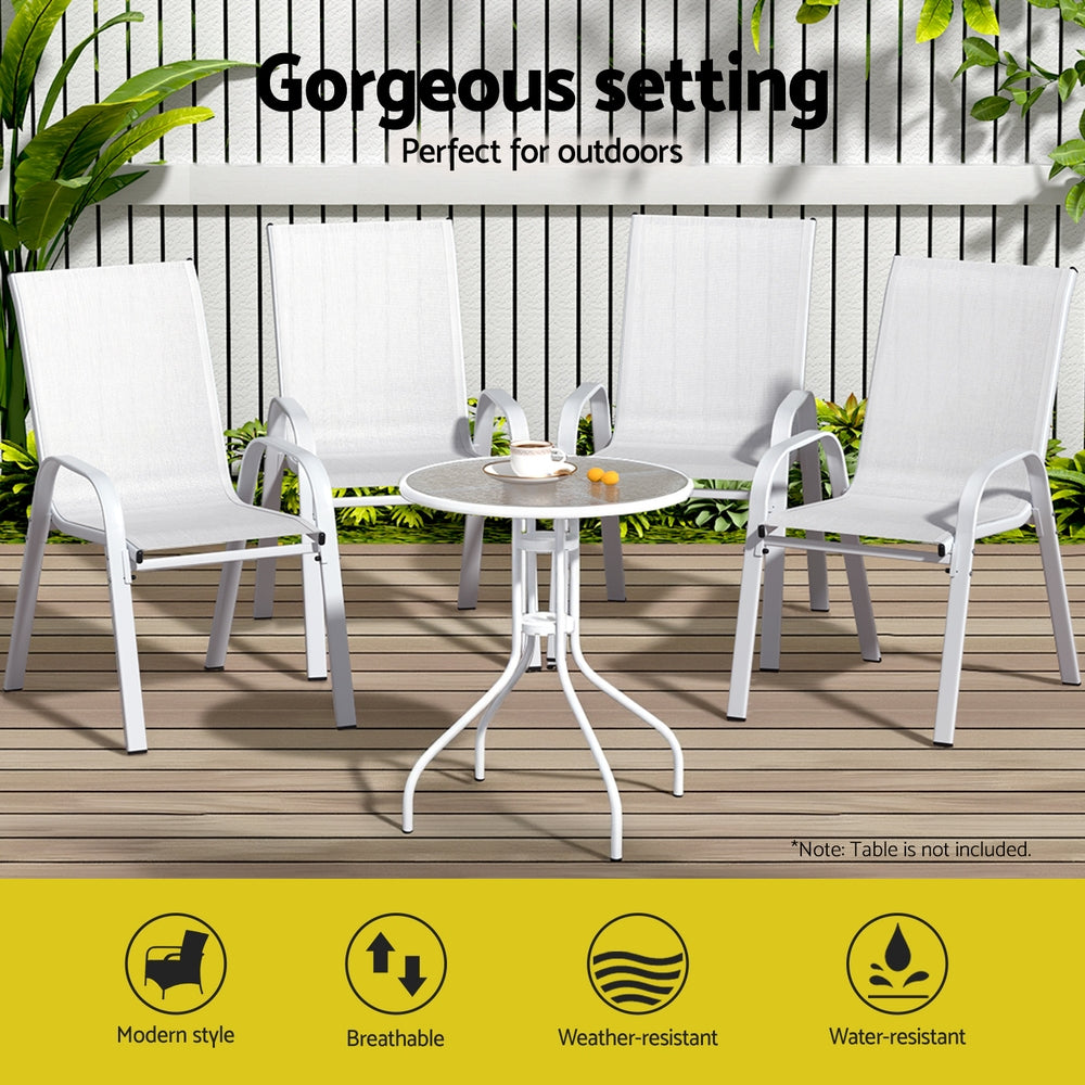 Outdoor Stackable Dining Chairs – White Textilene, Set of 6