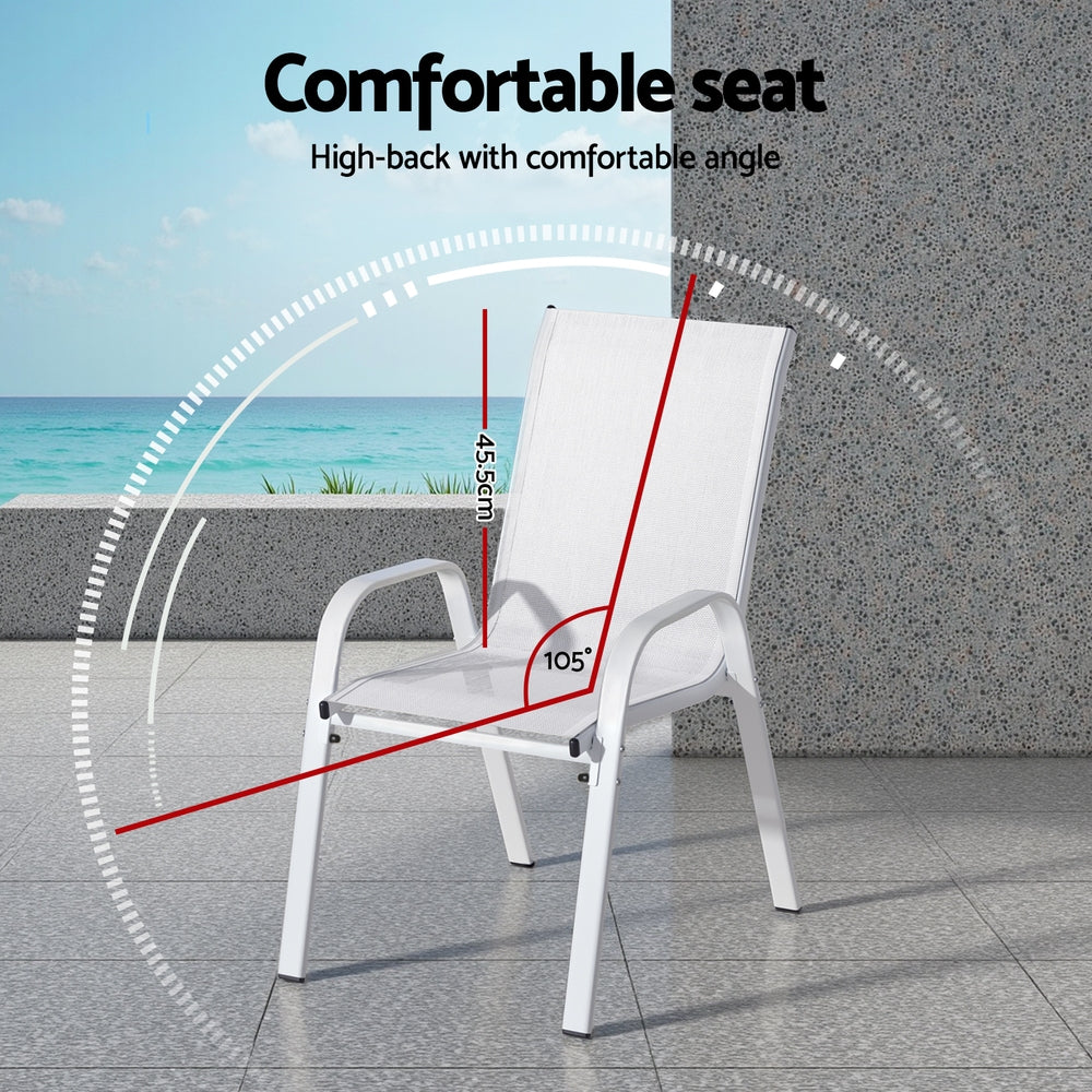 Outdoor Stackable Dining Chairs – White Textilene, Set of 6