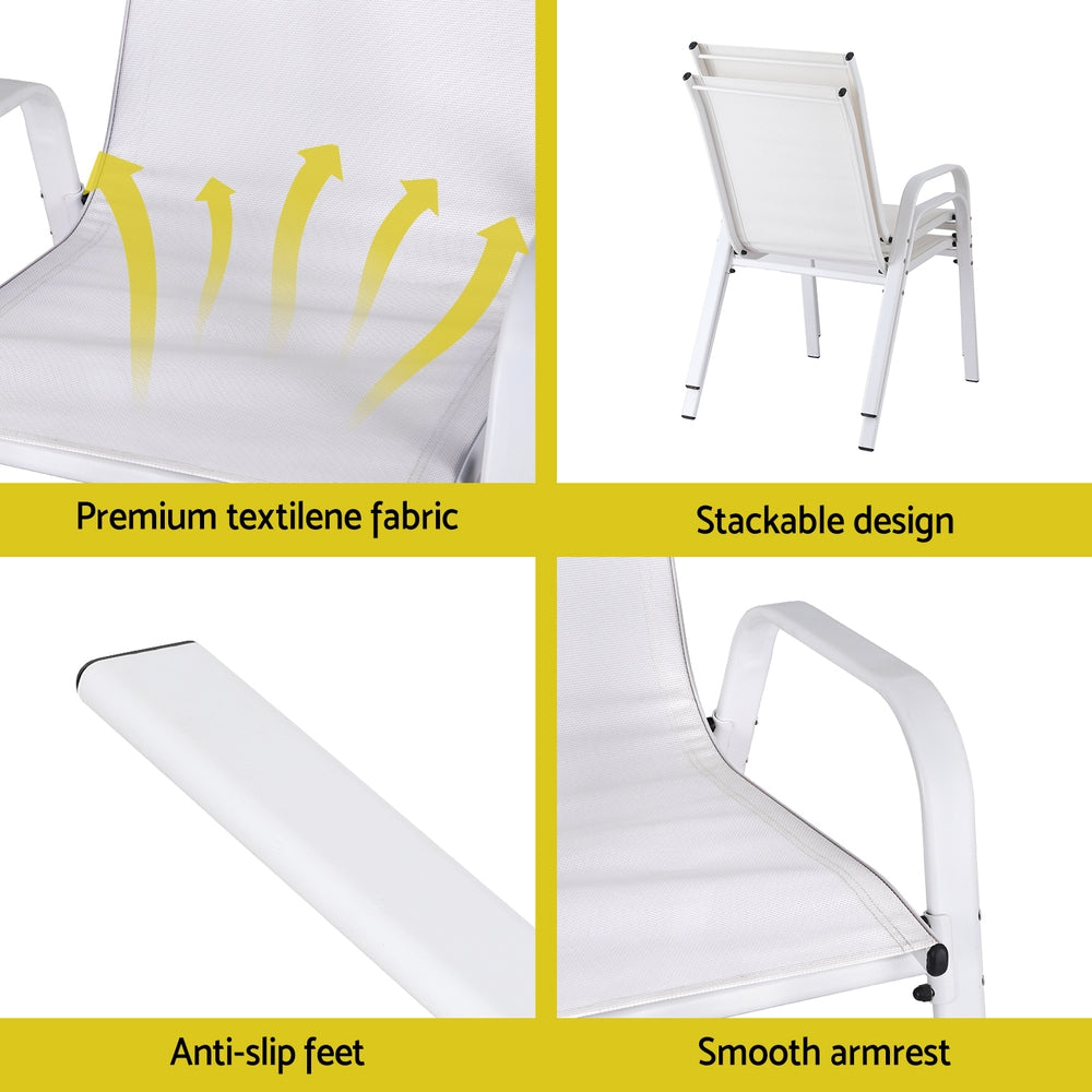 Outdoor Stackable Dining Chairs – White Textilene, Set of 6