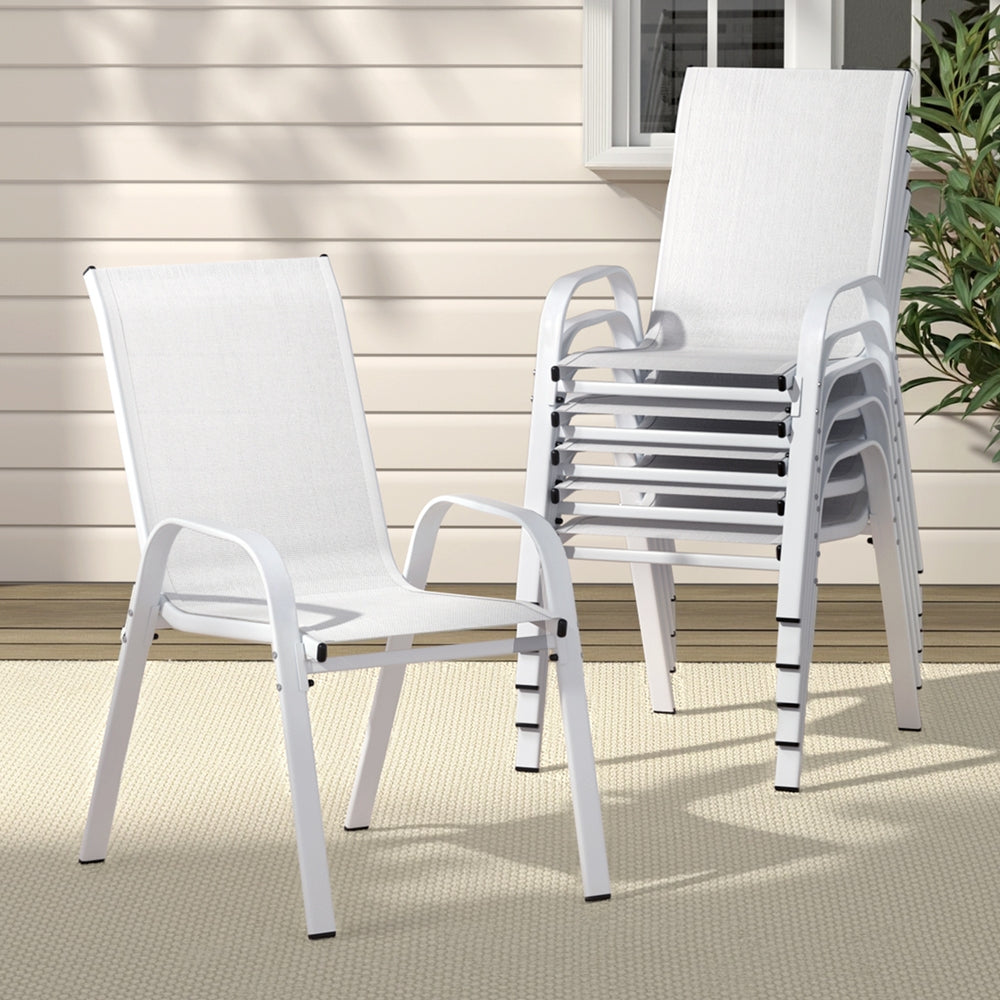 Outdoor Stackable Dining Chairs – White Textilene, Set of 6