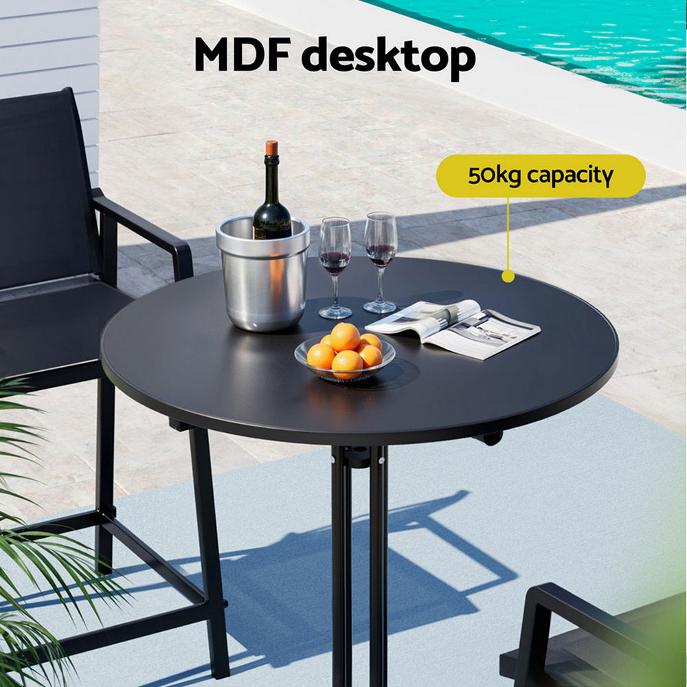 Outdoor Folding Bar Table – Round MDF Top, Black, 109cm