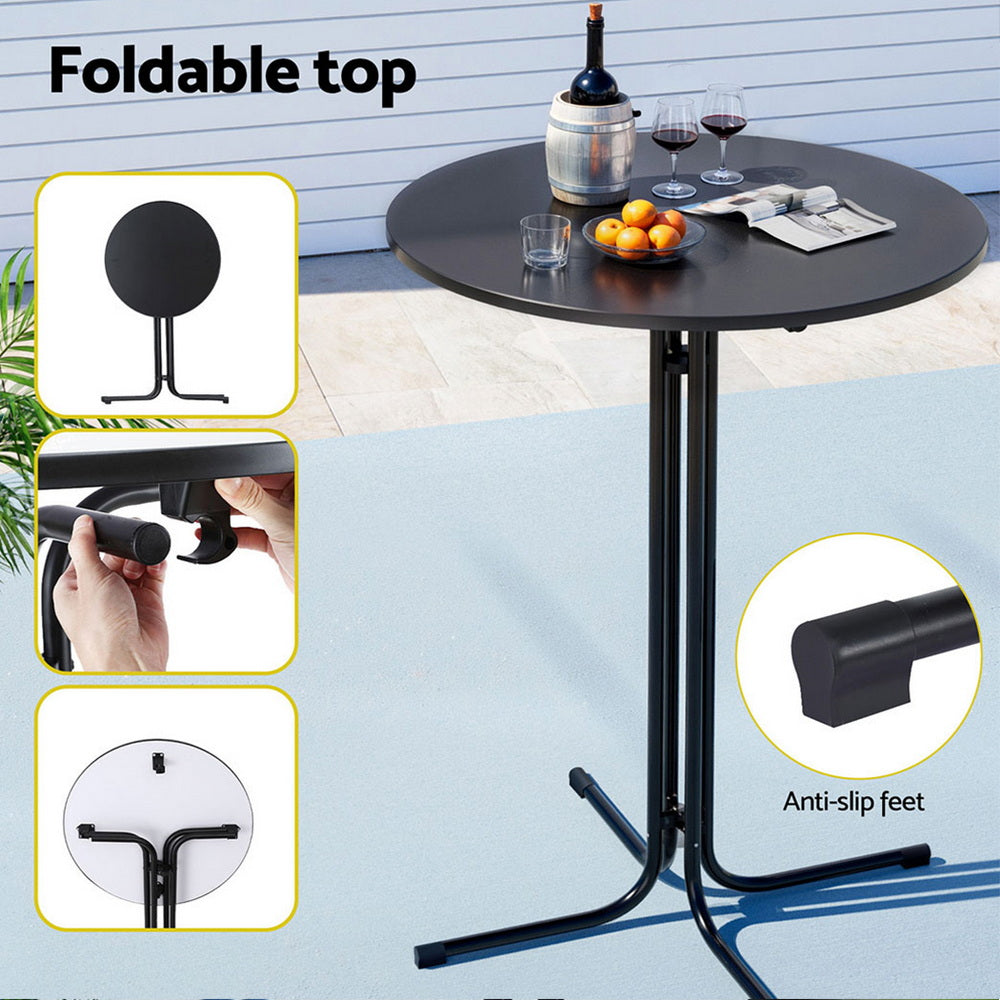 Outdoor Folding Bar Table – Round MDF Top, Black, 109cm