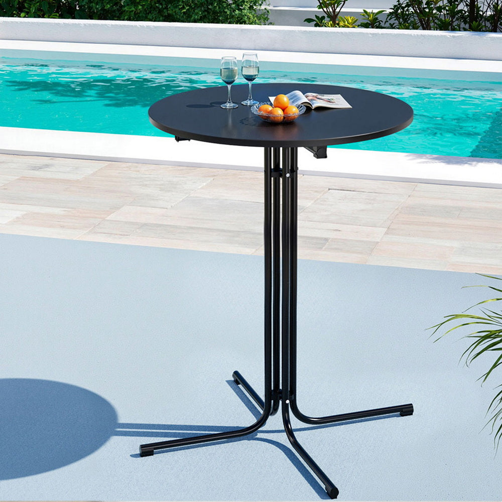 Outdoor Folding Bar Table – Round MDF Top, Black, 109cm